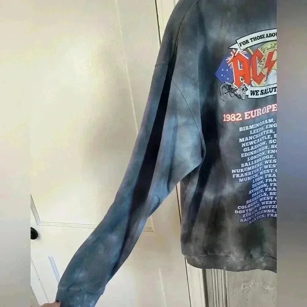 Oversized graphic AC/DC 1982 We Salute You European concert tour tydye hoodie XL - Picture 5 of 7